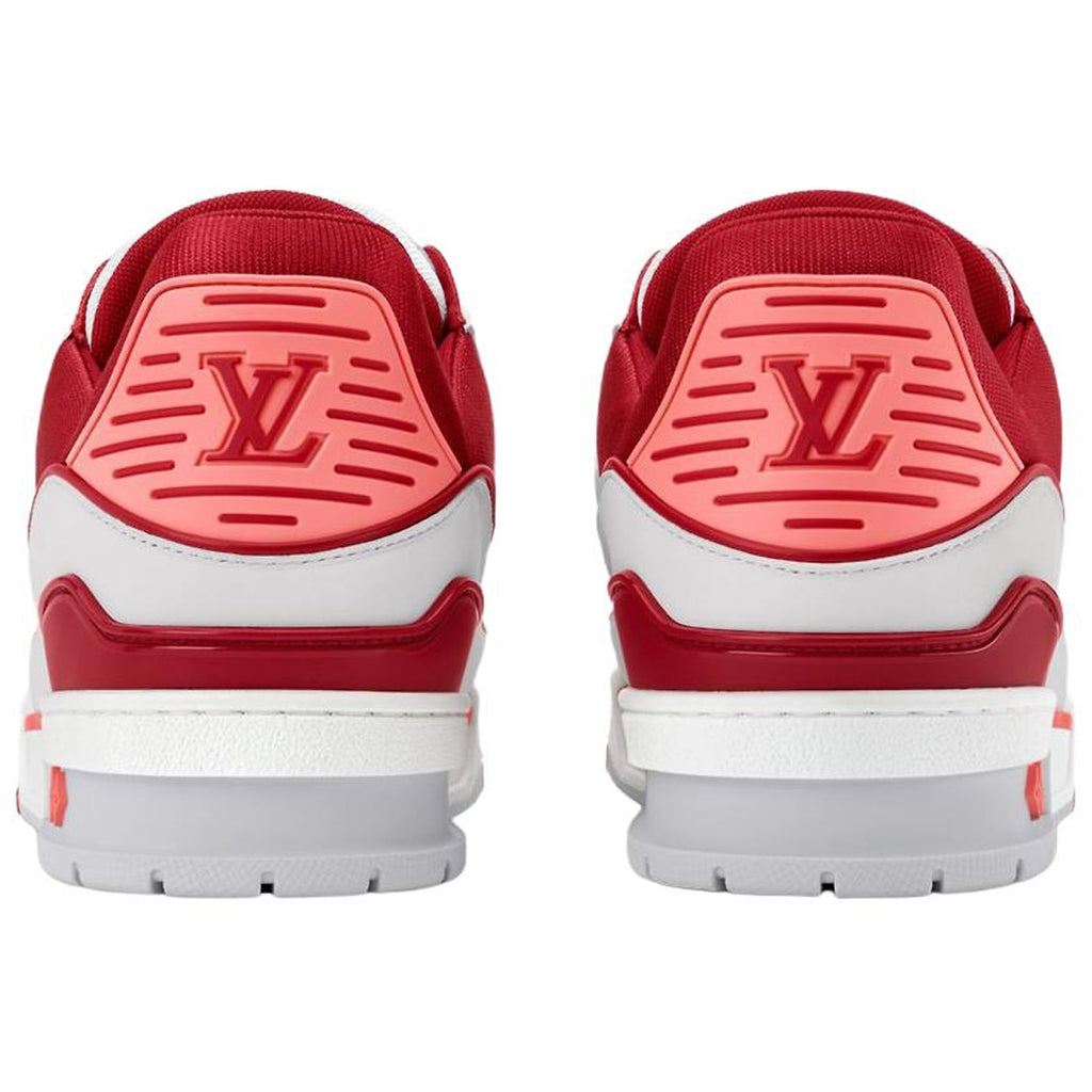 Louis Vuitton Trainer Crimson Red Ribbed Textile & White Leather Three-Tone Low-Top Sneakers – Red, White & Grey