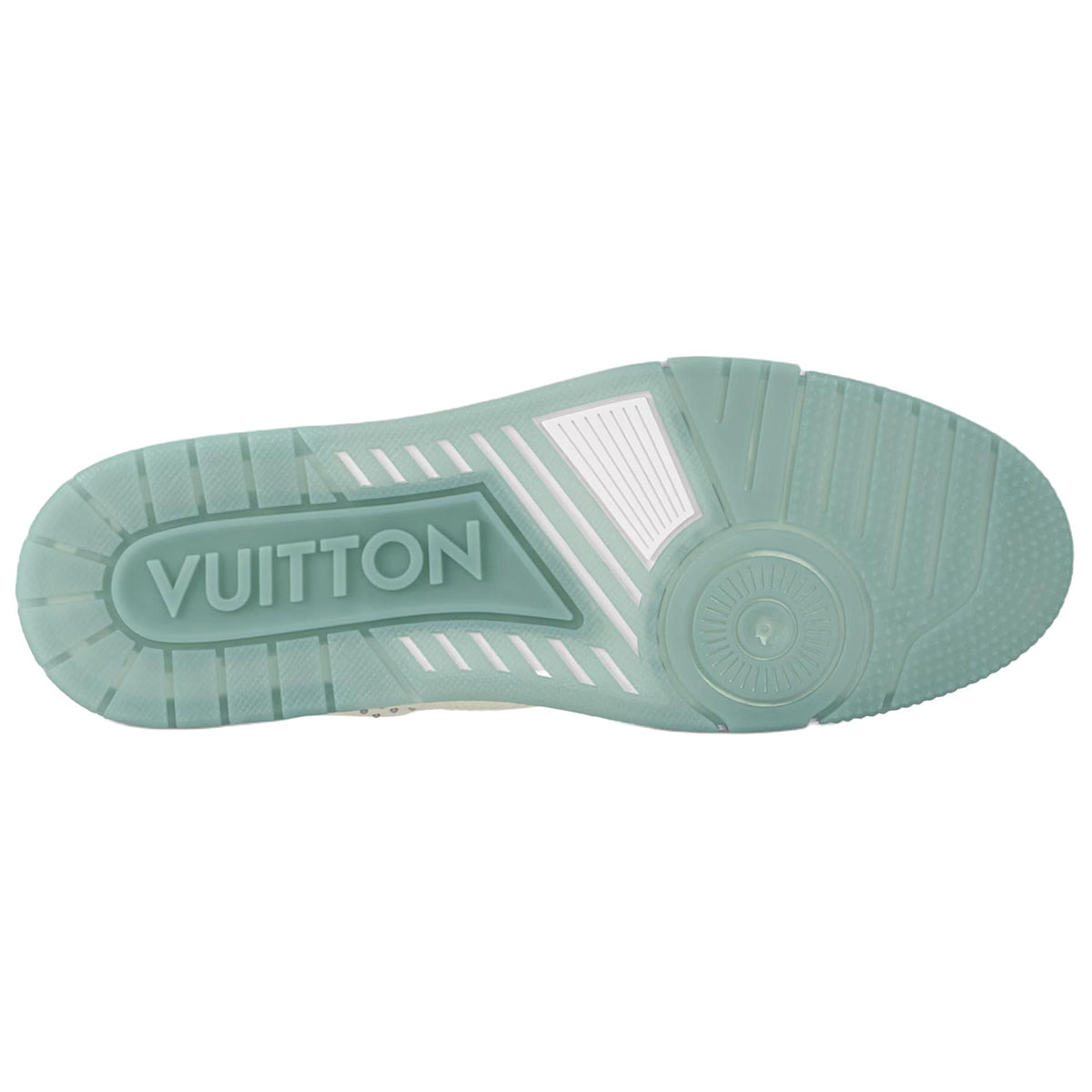 Louis Vuitton Trainer White Smooth Leather Silver Stud Embellishment & Sage Green Diamond Mesh Low-Top Sneakers – White & Sage Green