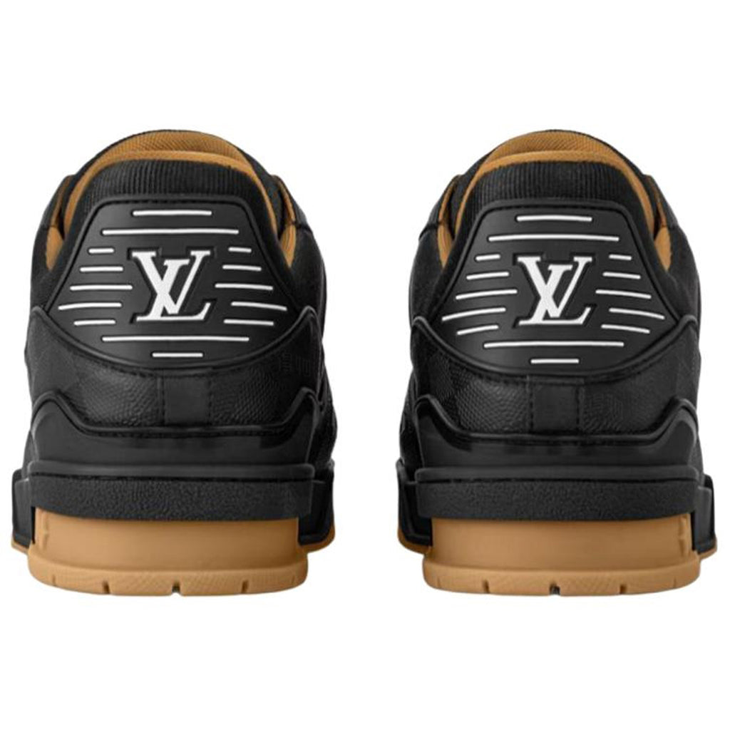 Louis Vuitton Trainer Tonal Black LV Monogram Embossed Leather & Gum Sole Low-Top Sneakers – Black & Caramel