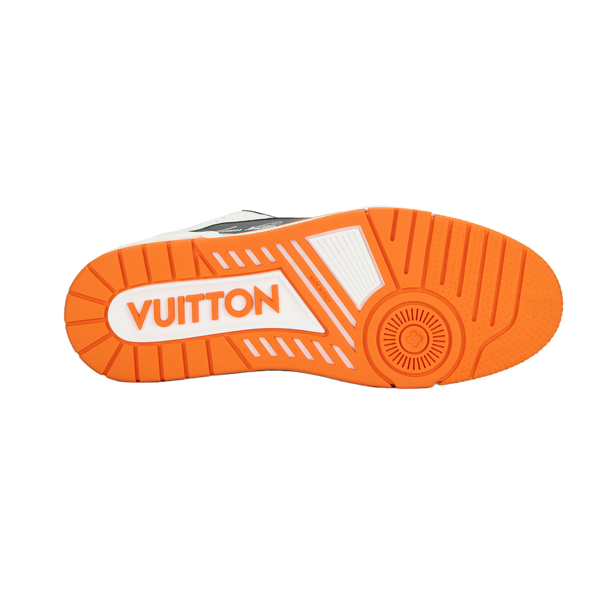 Louis Vuitton Trainer Leather Low-Top Sneakers – White, Black & Vibrant Orange