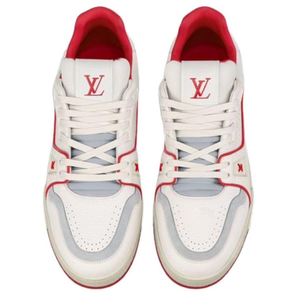 Louis Vuitton Trainer Lace-Up Low-Top Sneakers – White & Red