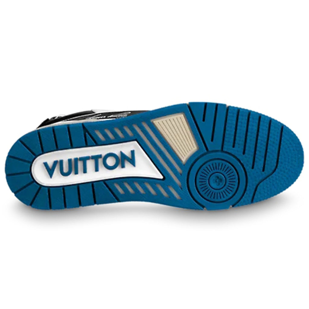 Louis Vuitton Trainer Leather Low-Top Sneakers – White, Black & Cobalt Blue with LV Holographic Charm
