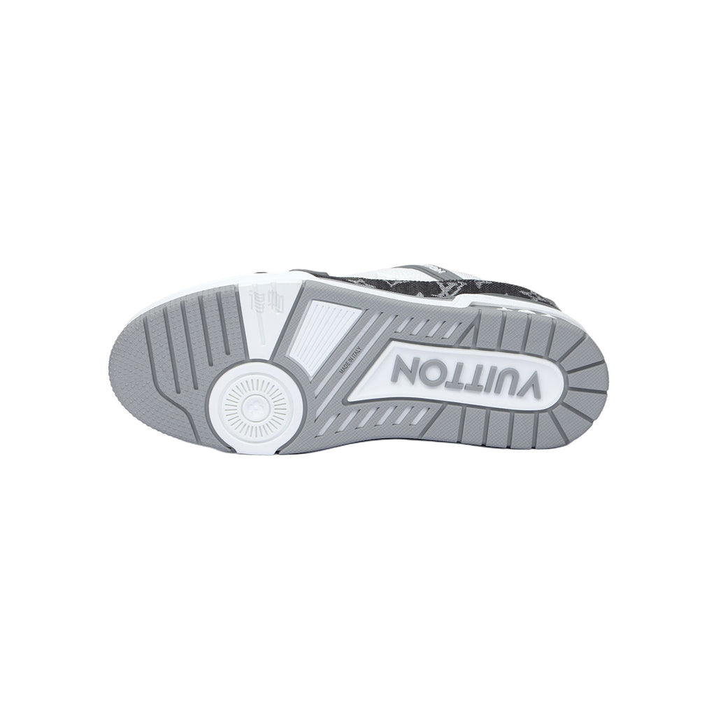 Louis Vuitton Trainer Monogram Denim Canvas & Calf Leather Low-Top Sneakers – Grey & White