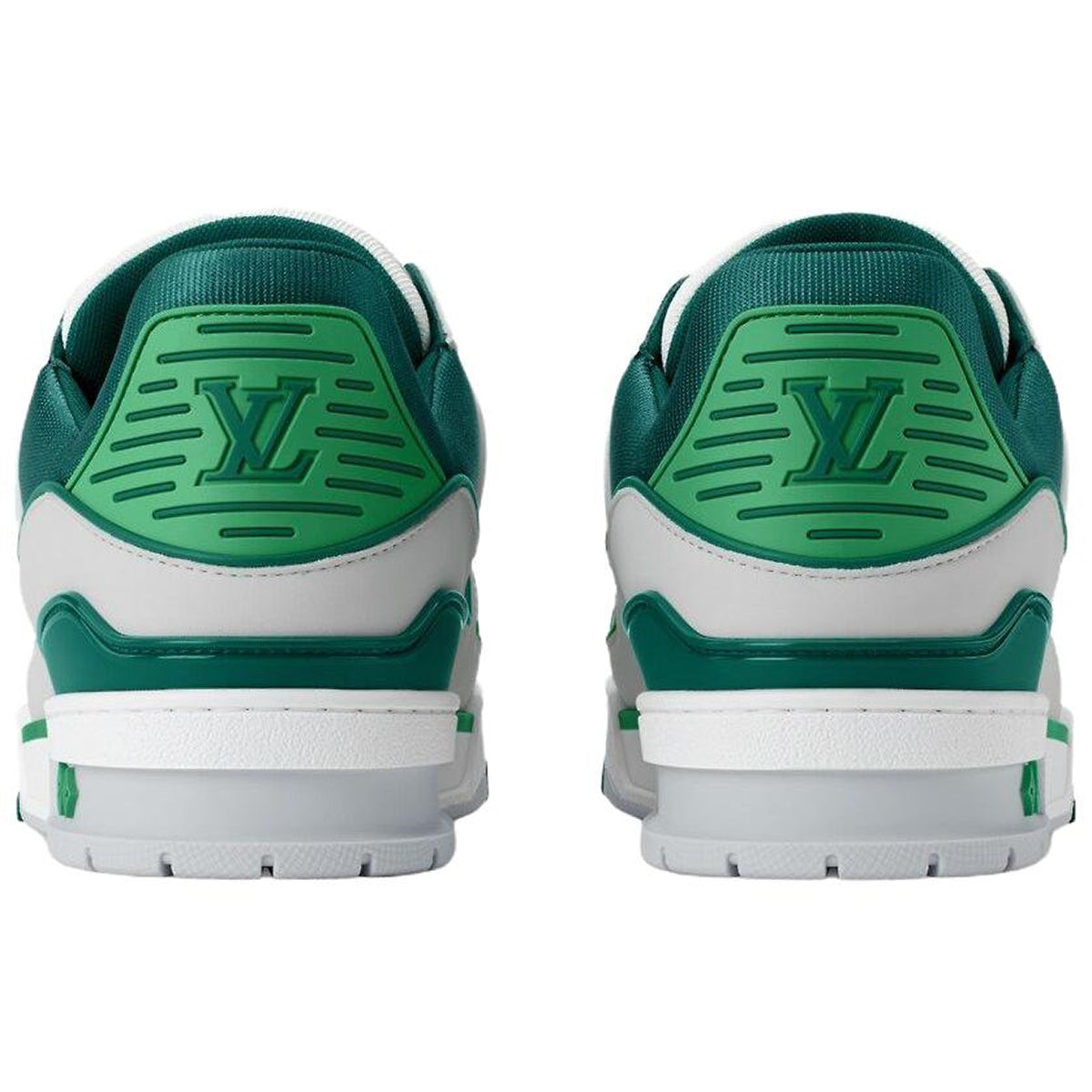Louis Vuitton Trainer Forest Green Textured Fabric & White Leather Three-Tone Low-Top Sneakers – Green, White & Grey