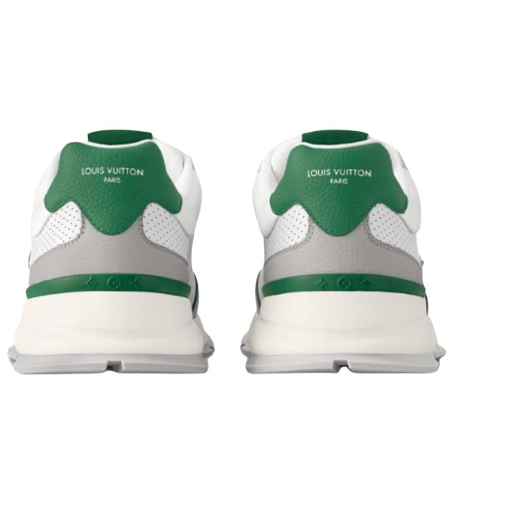 Louis Vuitton LV Runner White Perforated Leather & Grey Suede Oversized Green LV Logo Athletic Low-Top Sneakers – White, Grey & Forest Green