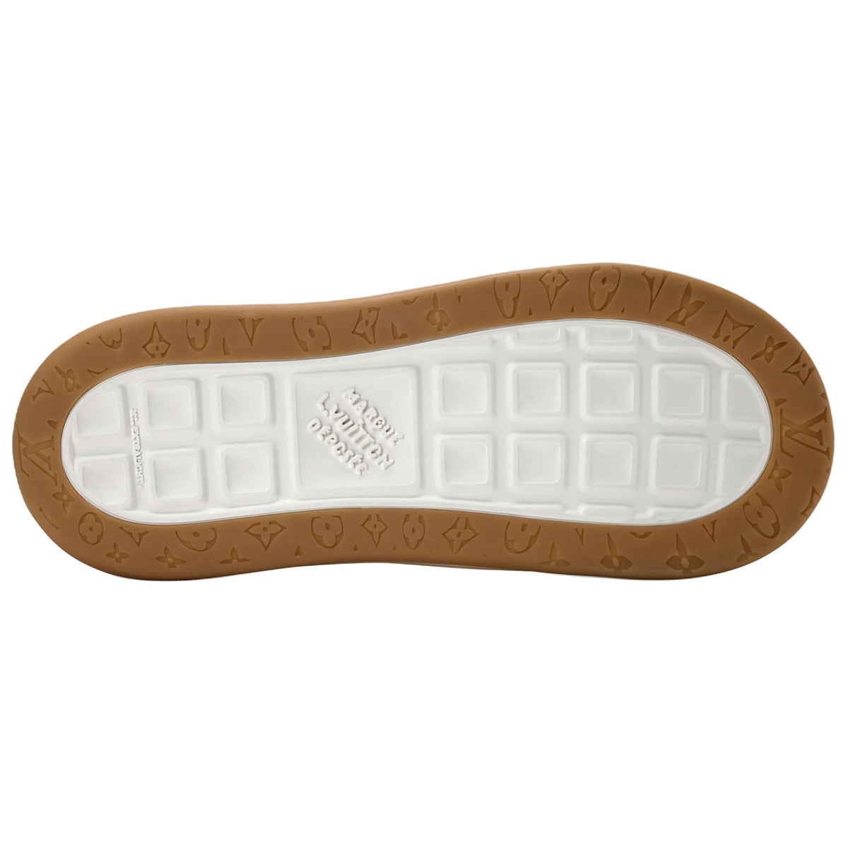 Louis Vuitton LV Ollie Navy Blue Tonal Monogram Canvas White Leather V-Stripe Orange Heel Accent Caramel Gum Sole Low-Top Sneakers – Navy Monogram & Orange