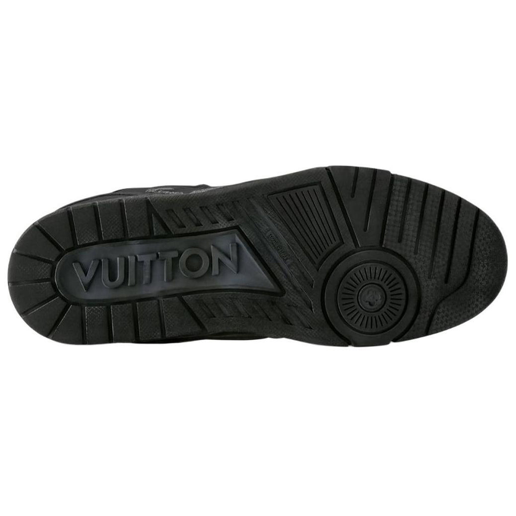 Louis Vuitton Trainer Vintage-Effect Calf Leather Tonal Low-Top Sneakers – Triple Black