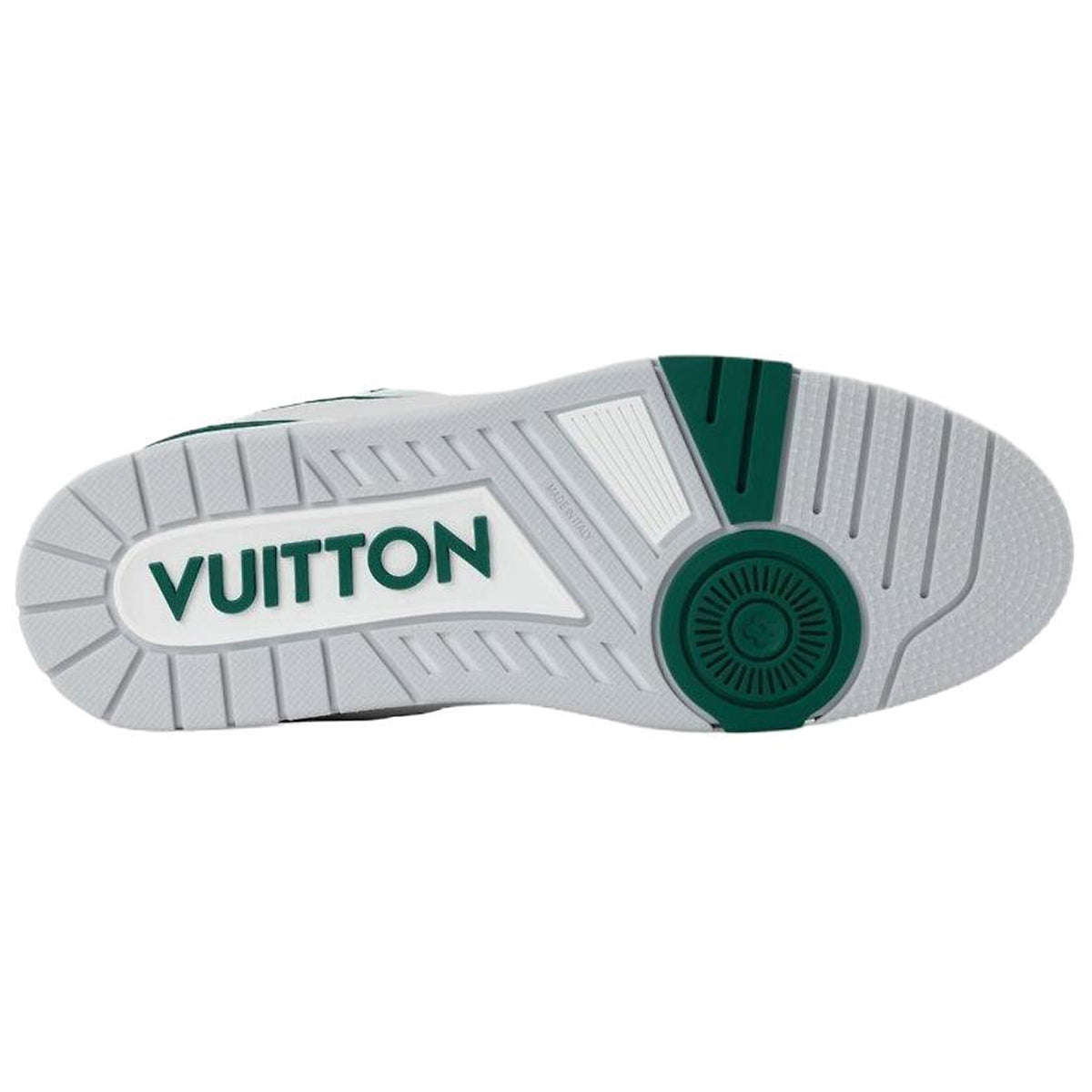 Louis Vuitton Trainer Forest Green Textured Fabric & White Leather Three-Tone Low-Top Sneakers – Green, White & Grey