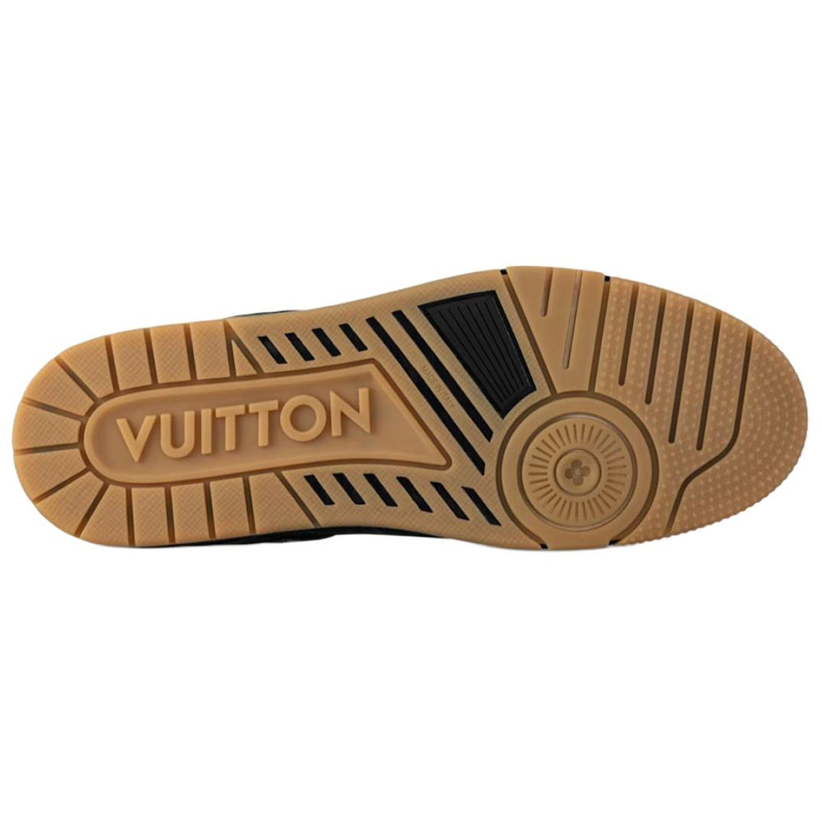 Louis Vuitton Trainer Tonal Black LV Monogram Embossed Leather & Gum Sole Low-Top Sneakers – Black & Caramel