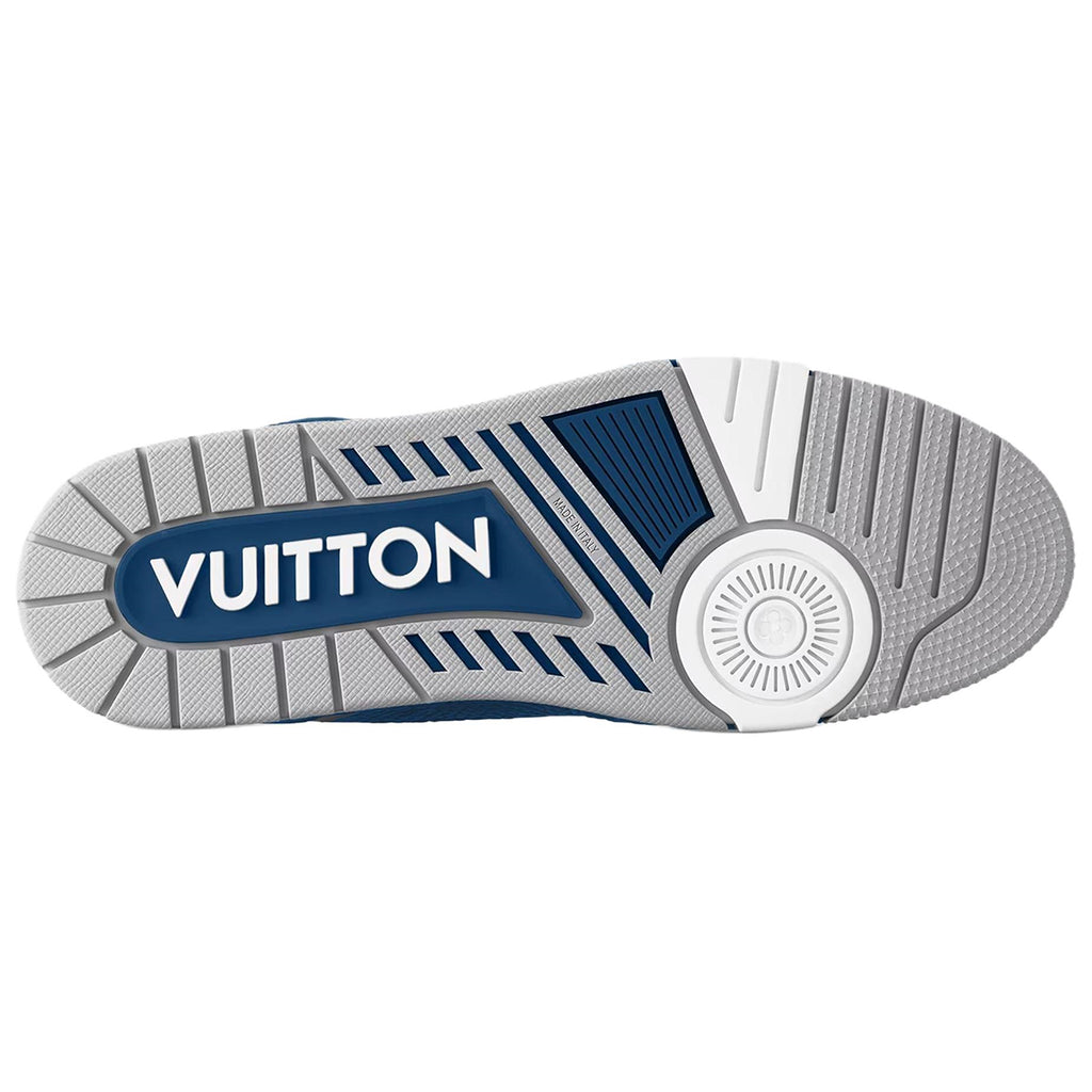 Louis Vuitton Trainer Velcro Strap Oversized LV Flower Perforated & Embossed Leather Low-Top Sneakers – Royal Blue, White & Grey