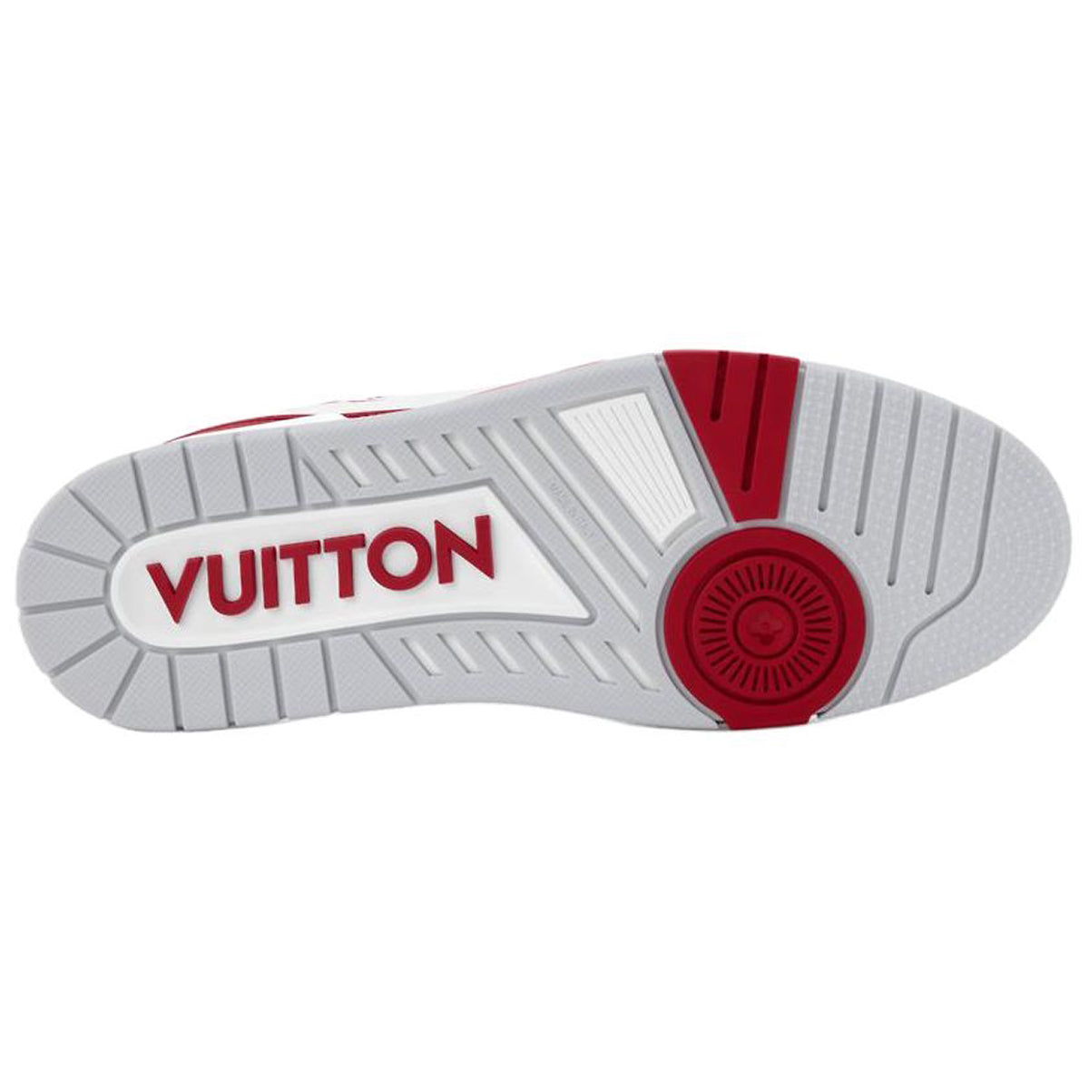 Louis Vuitton Trainer Crimson Red Ribbed Textile & White Leather Three-Tone Low-Top Sneakers – Red, White & Grey