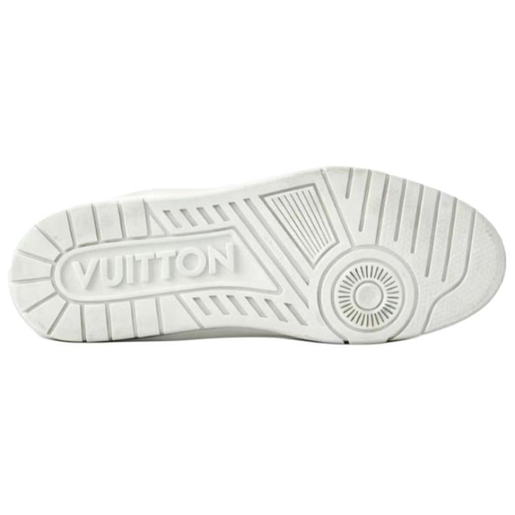 Louis Vuitton Trainer Vintage-Effect Calf Leather Tonal Low-Top Sneakers – Triple White